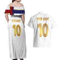 Custom Norway Football Couples Matching Off Shoulder Maxi Dress and Hawaiian Shirt Norwegian Flag Style with Rosemaling Pattern - Wonder Print Shop