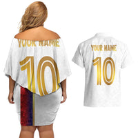 Custom Norway Football Couples Matching Off Shoulder Short Dress and Hawaiian Shirt Norwegian Flag Style with Rosemaling Pattern - Wonder Print Shop