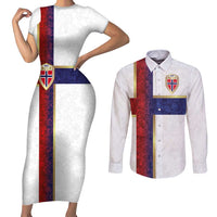 Custom Norway Football Couples Matching Short Sleeve Bodycon Dress and Long Sleeve Button Shirt Norwegian Flag Style with Rosemaling Pattern - Wonder Print Shop