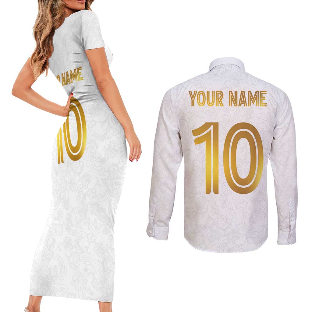 Custom Norway Football Couples Matching Short Sleeve Bodycon Dress and Long Sleeve Button Shirt Norwegian Flag Style with Rosemaling Pattern - Wonder Print Shop