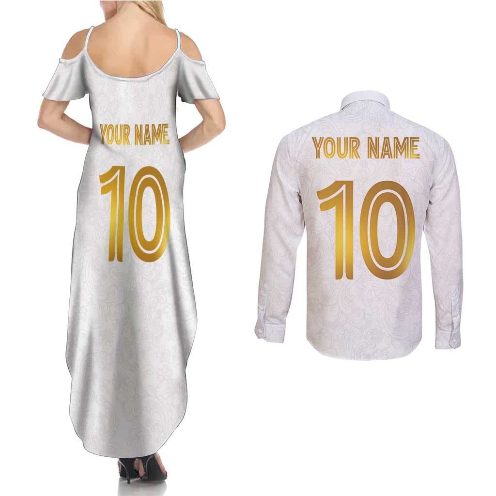 Custom Norway Football Couples Matching Summer Maxi Dress and Long Sleeve Button Shirt Norwegian Flag Style with Rosemaling Pattern - Wonder Print Shop