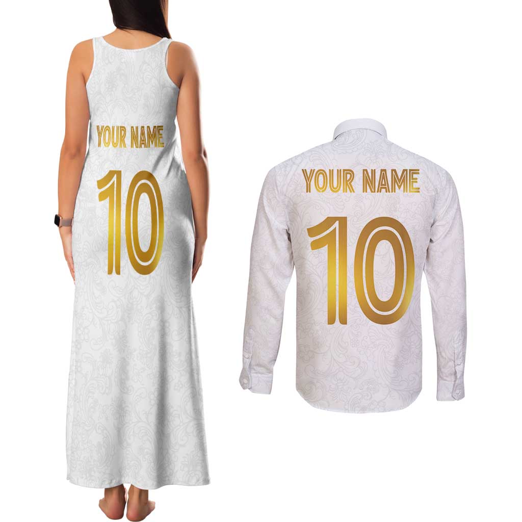 Custom Norway Football Couples Matching Tank Maxi Dress and Long Sleeve Button Shirt Norwegian Flag Style with Rosemaling Pattern - Wonder Print Shop