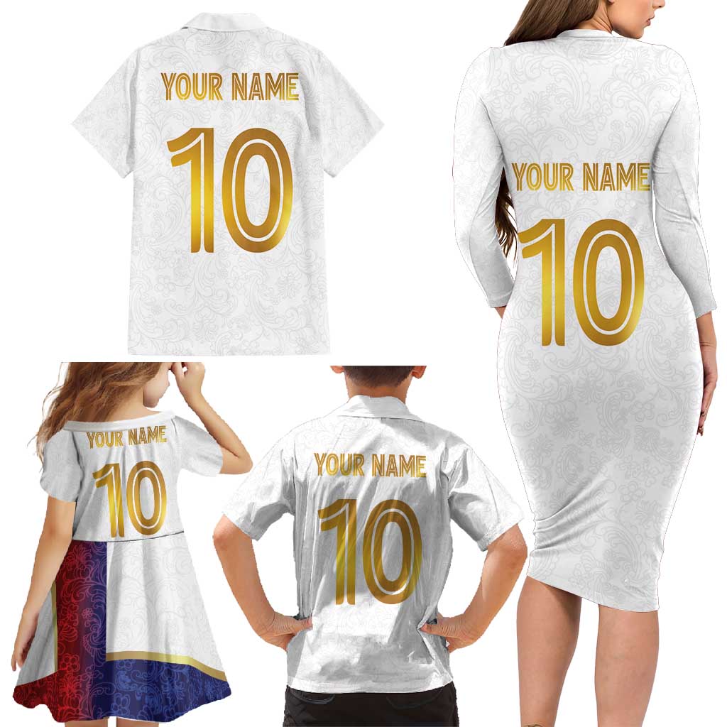 Custom Norway Football Family Matching Long Sleeve Bodycon Dress and Hawaiian Shirt Norwegian Flag Style with Rosemaling Pattern - Wonder Print Shop