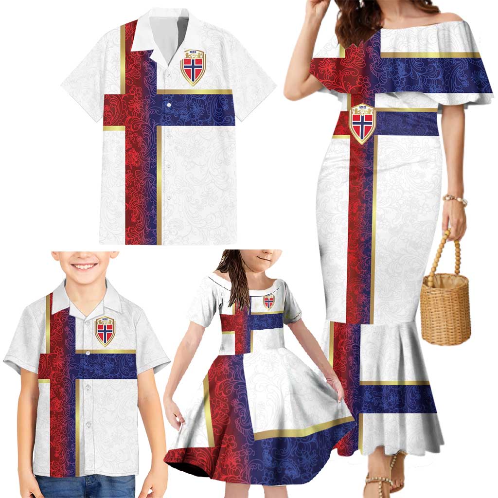 Custom Norway Football Family Matching Mermaid Dress and Hawaiian Shirt Norwegian Flag Style with Rosemaling Pattern - Wonder Print Shop