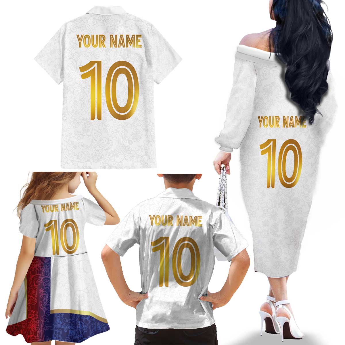 Custom Norway Football Family Matching Off The Shoulder Long Sleeve Dress and Hawaiian Shirt Norwegian Flag Style with Rosemaling Pattern - Wonder Print Shop