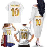 Custom Norway Football Family Matching Off The Shoulder Long Sleeve Dress and Hawaiian Shirt Norwegian Flag Style with Rosemaling Pattern - Wonder Print Shop