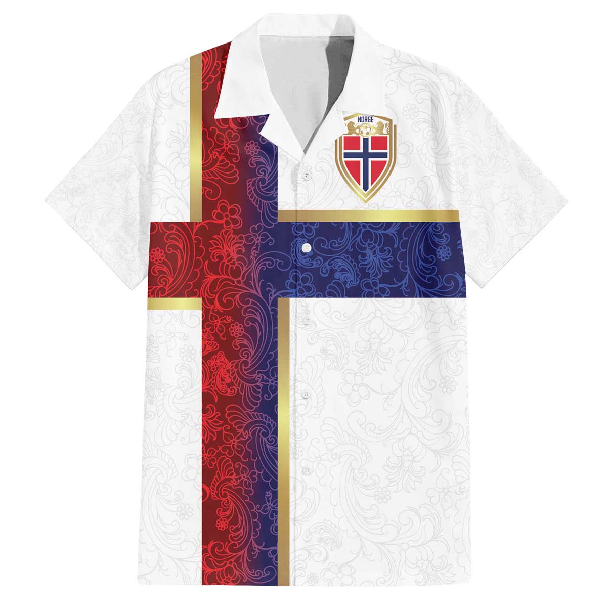 Custom Norway Football Family Matching Off The Shoulder Long Sleeve Dress and Hawaiian Shirt Norwegian Flag Style with Rosemaling Pattern - Wonder Print Shop