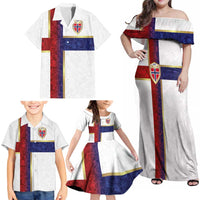 Custom Norway Football Family Matching Off Shoulder Maxi Dress and Hawaiian Shirt Norwegian Flag Style with Rosemaling Pattern - Wonder Print Shop