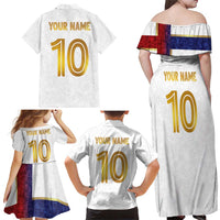 Custom Norway Football Family Matching Off Shoulder Maxi Dress and Hawaiian Shirt Norwegian Flag Style with Rosemaling Pattern - Wonder Print Shop