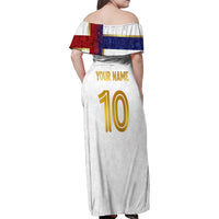 Custom Norway Football Family Matching Off Shoulder Maxi Dress and Hawaiian Shirt Norwegian Flag Style with Rosemaling Pattern - Wonder Print Shop