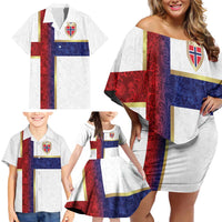 Custom Norway Football Family Matching Off Shoulder Short Dress and Hawaiian Shirt Norwegian Flag Style with Rosemaling Pattern - Wonder Print Shop