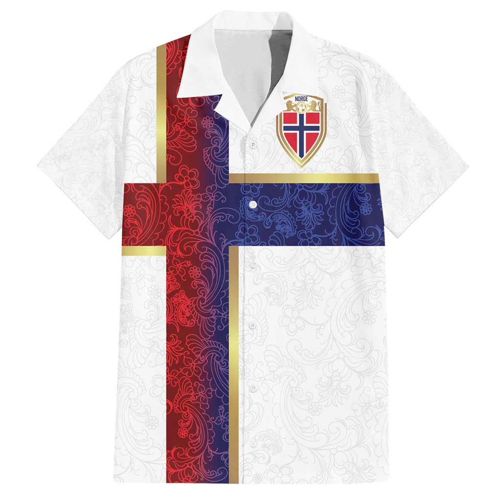Custom Norway Football Family Matching Off Shoulder Short Dress and Hawaiian Shirt Norwegian Flag Style with Rosemaling Pattern - Wonder Print Shop