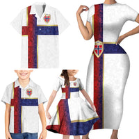 Custom Norway Football Family Matching Short Sleeve Bodycon Dress and Hawaiian Shirt Norwegian Flag Style with Rosemaling Pattern - Wonder Print Shop