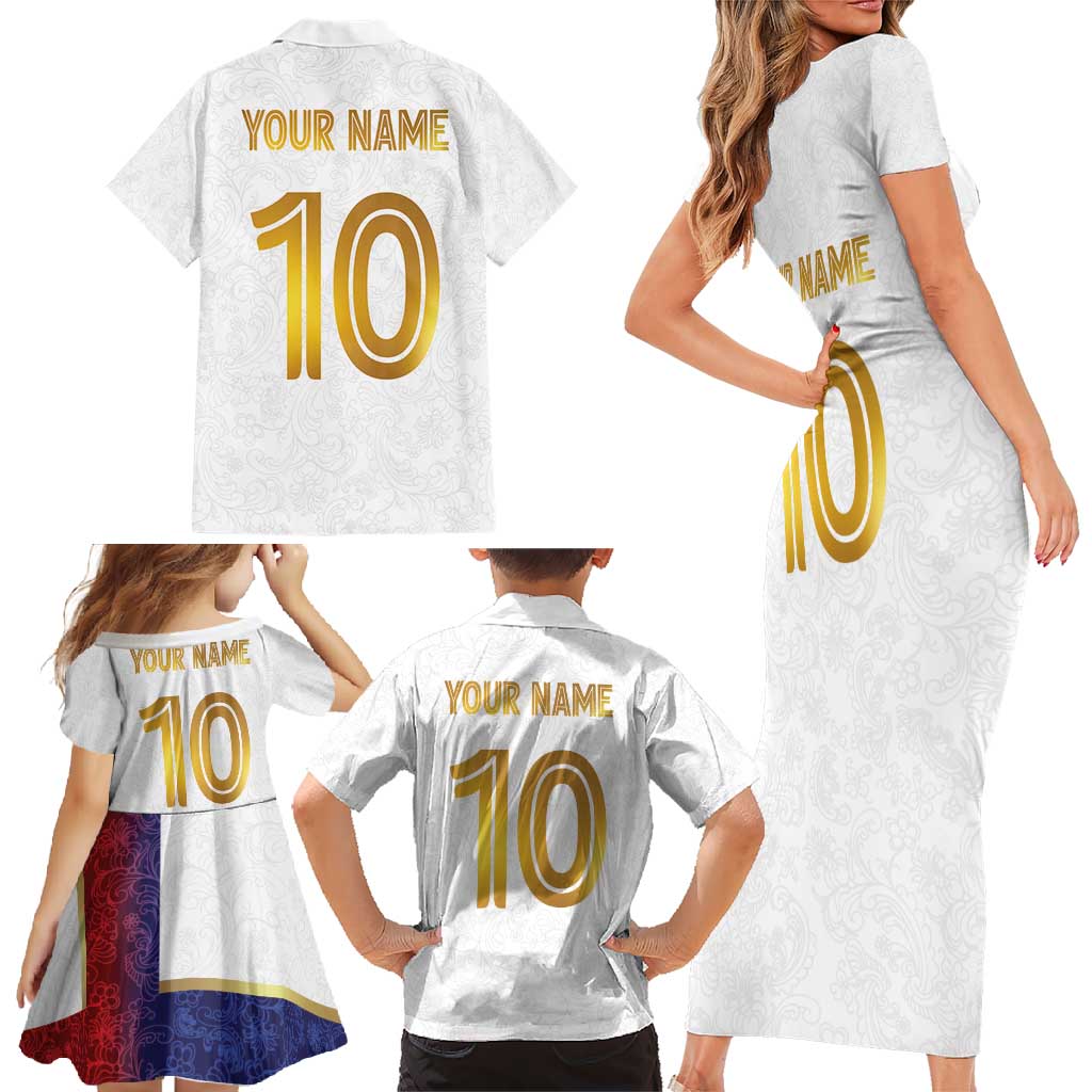 Custom Norway Football Family Matching Short Sleeve Bodycon Dress and Hawaiian Shirt Norwegian Flag Style with Rosemaling Pattern - Wonder Print Shop