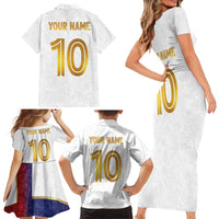 Custom Norway Football Family Matching Short Sleeve Bodycon Dress and Hawaiian Shirt Norwegian Flag Style with Rosemaling Pattern - Wonder Print Shop