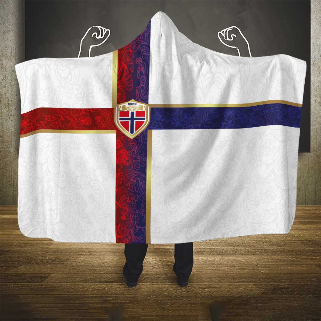 Norway Football Hooded Blanket Norwegian Flag Style with Rosemaling Pattern - Wonder Print Shop