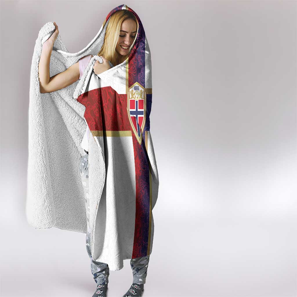 Norway Football Hooded Blanket Norwegian Flag Style with Rosemaling Pattern - Wonder Print Shop
