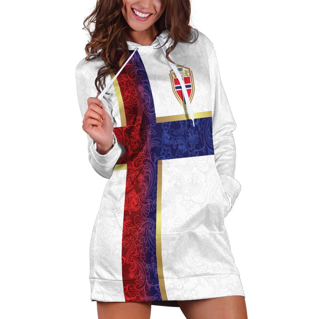 Custom Norway Football Hoodie Dress Norwegian Flag Style with Rosemaling Pattern - Wonder Print Shop