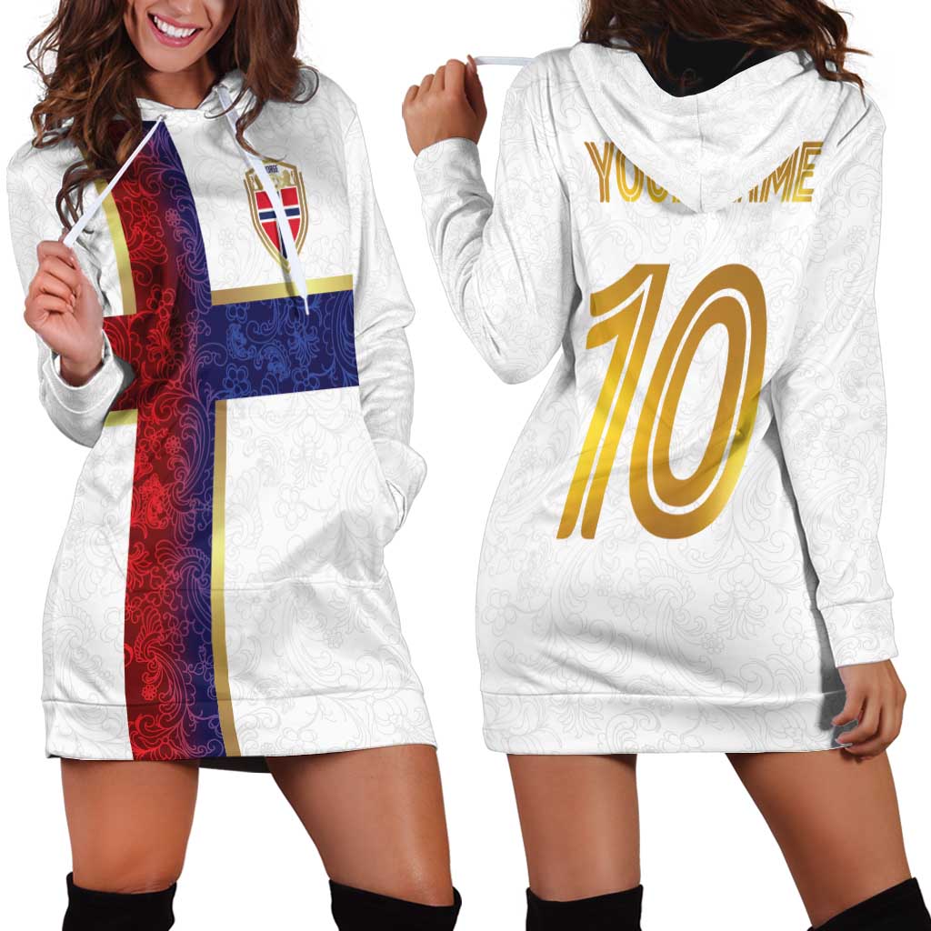 Custom Norway Football Hoodie Dress Norwegian Flag Style with Rosemaling Pattern - Wonder Print Shop