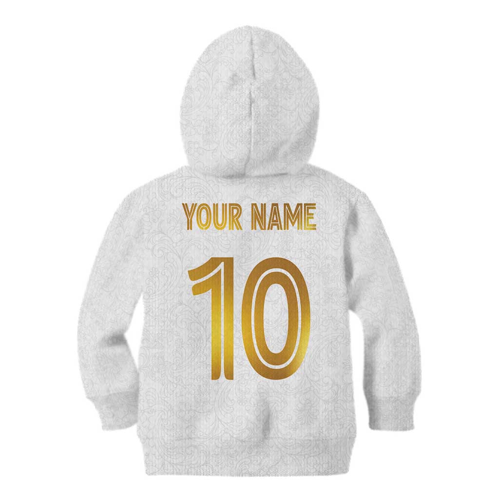 Custom Norway Football Kid Hoodie Norwegian Flag Style with Rosemaling Pattern - Wonder Print Shop