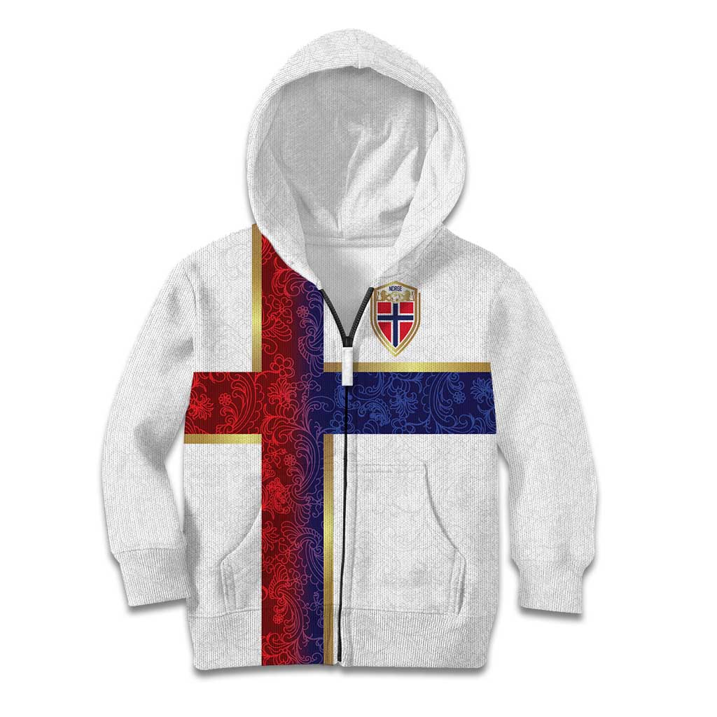 Custom Norway Football Kid Hoodie Norwegian Flag Style with Rosemaling Pattern - Wonder Print Shop