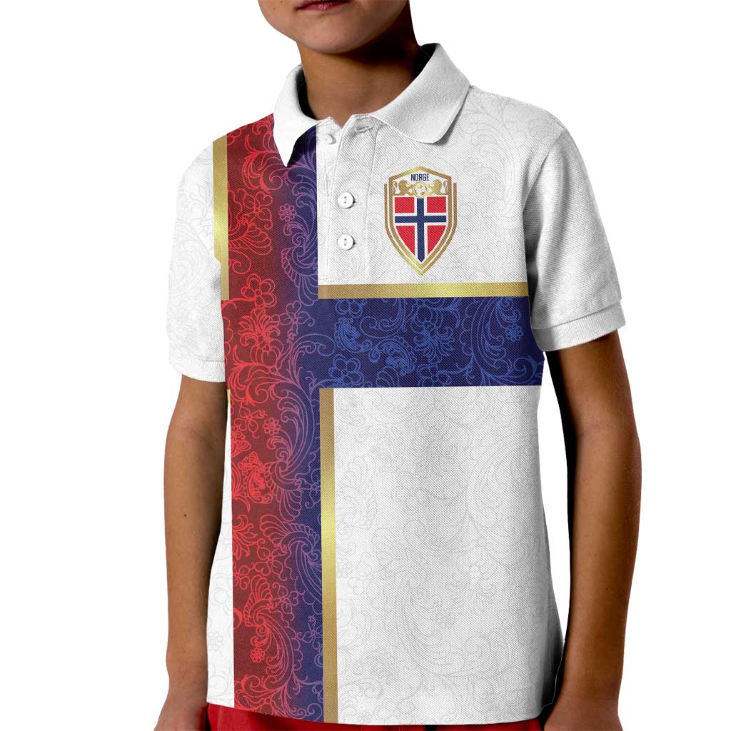 Custom Norway Football Kid Polo Shirt Norwegian Flag Style with Rosemaling Pattern - Wonder Print Shop