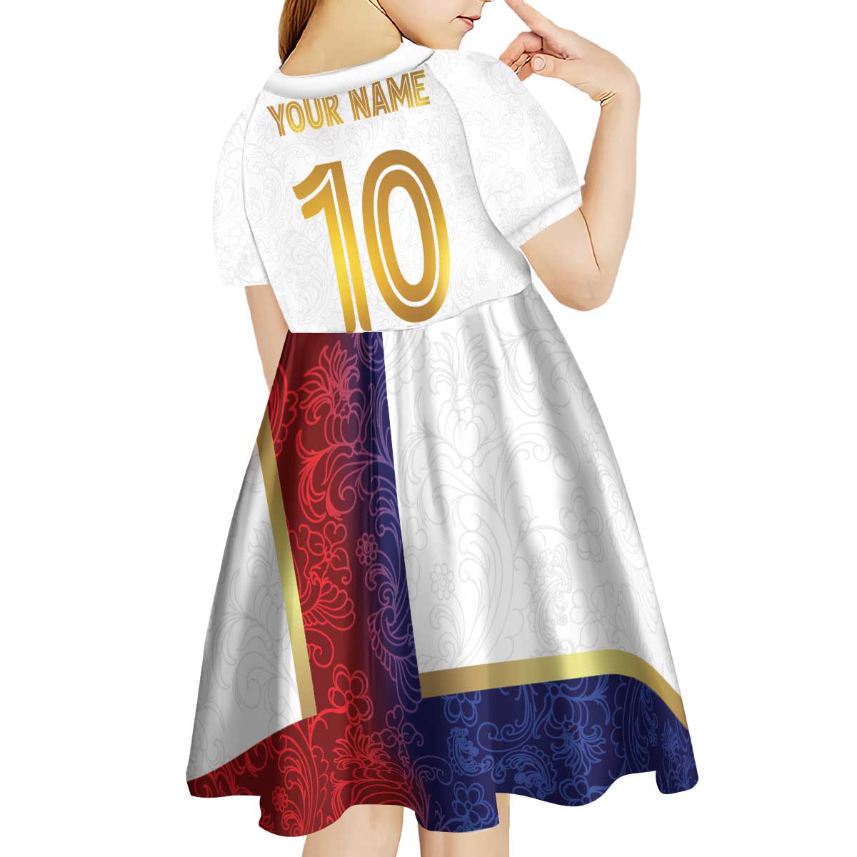 Custom Norway Football Kid Short Sleeve Dress Norwegian Flag Style with Rosemaling Pattern - Wonder Print Shop
