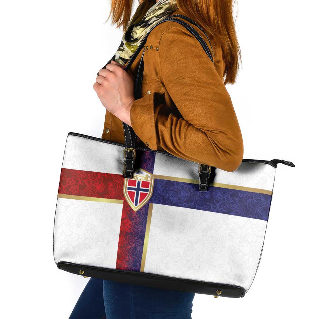 Norway Football Leather Tote Bag Norwegian Flag Style with Rosemaling Pattern - Wonder Print Shop
