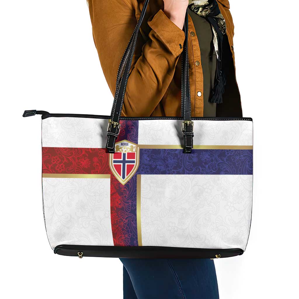 Norway Football Leather Tote Bag Norwegian Flag Style with Rosemaling Pattern - Wonder Print Shop
