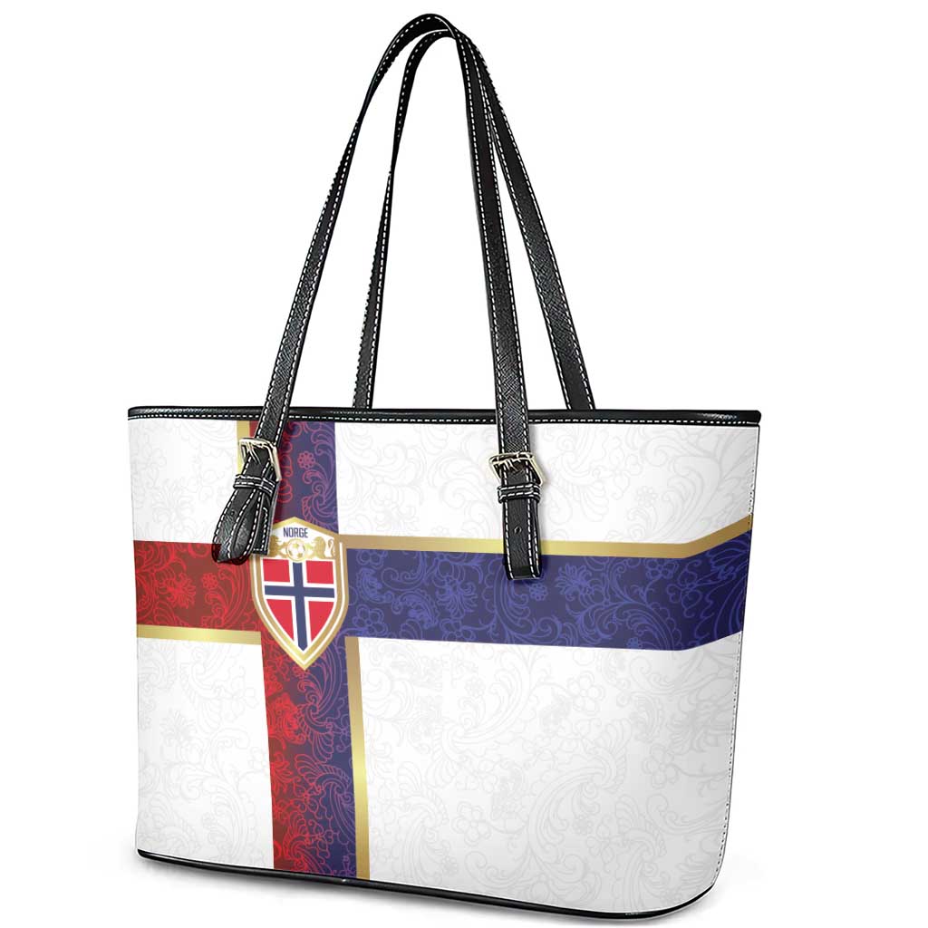 Norway Football Leather Tote Bag Norwegian Flag Style with Rosemaling Pattern - Wonder Print Shop
