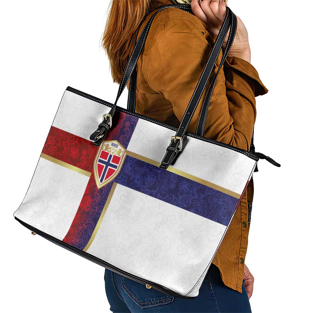 Norway Football Leather Tote Bag Norwegian Flag Style with Rosemaling Pattern - Wonder Print Shop