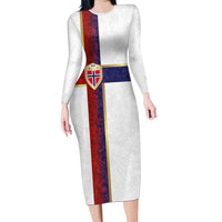 Custom Norway Football Long Sleeve Bodycon Dress Norwegian Flag Style with Rosemaling Pattern - Wonder Print Shop