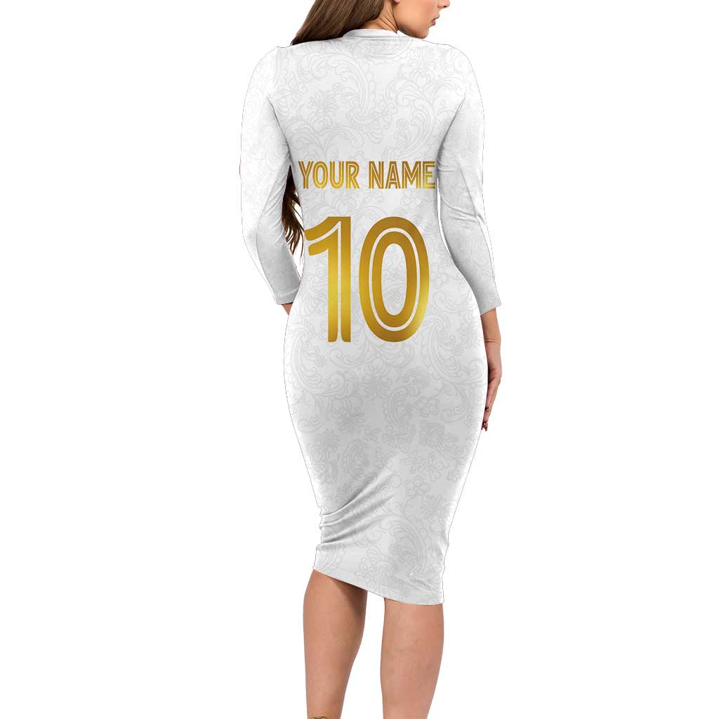 Custom Norway Football Long Sleeve Bodycon Dress Norwegian Flag Style with Rosemaling Pattern - Wonder Print Shop