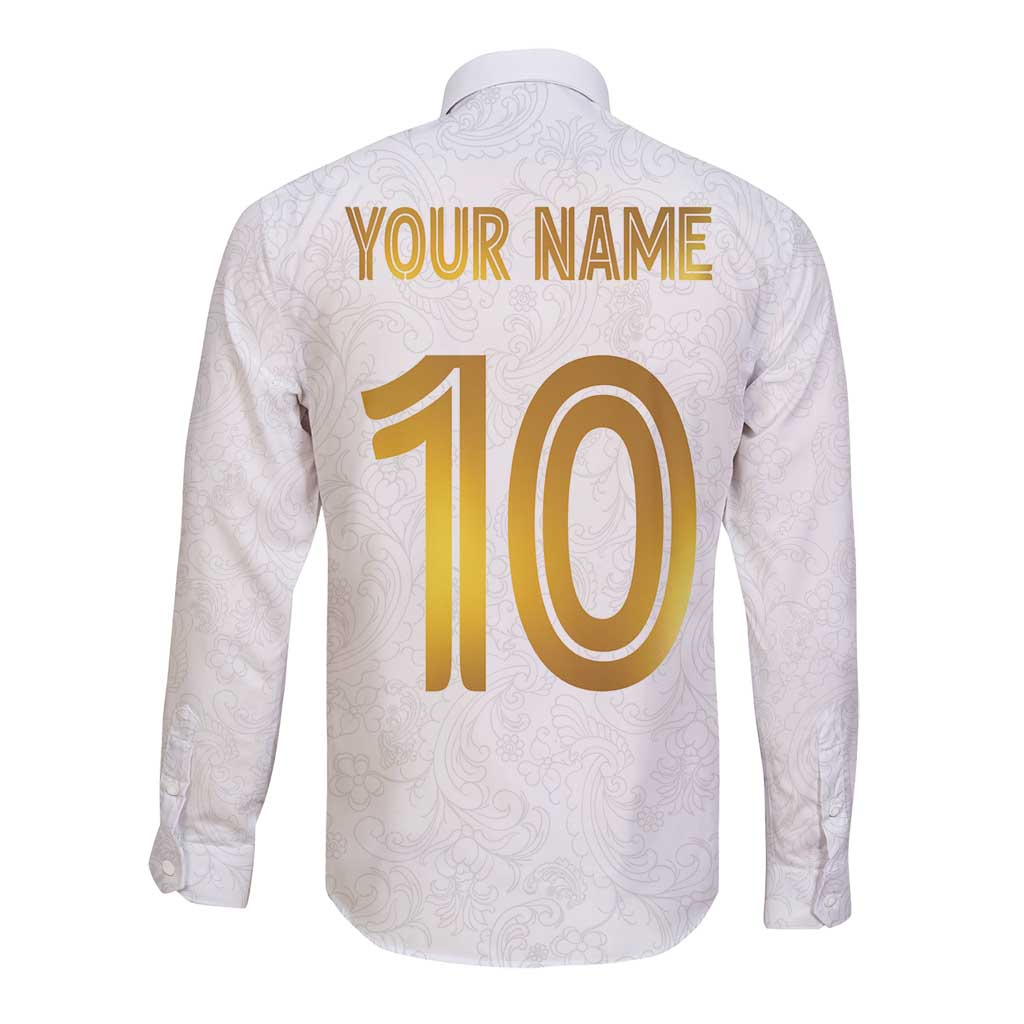 Custom Norway Football Long Sleeve Button Shirt Norwegian Flag Style with Rosemaling Pattern - Wonder Print Shop