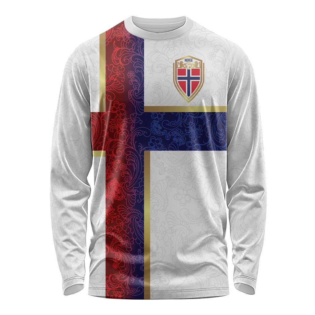 Custom Norway Football Long Sleeve Shirt Norwegian Flag Style with Rosemaling Pattern - Wonder Print Shop