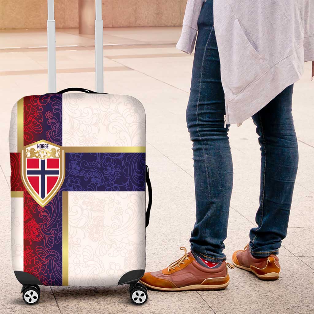 Norway Football Luggage Cover Norwegian Flag Style with Rosemaling Pattern - Wonder Print Shop