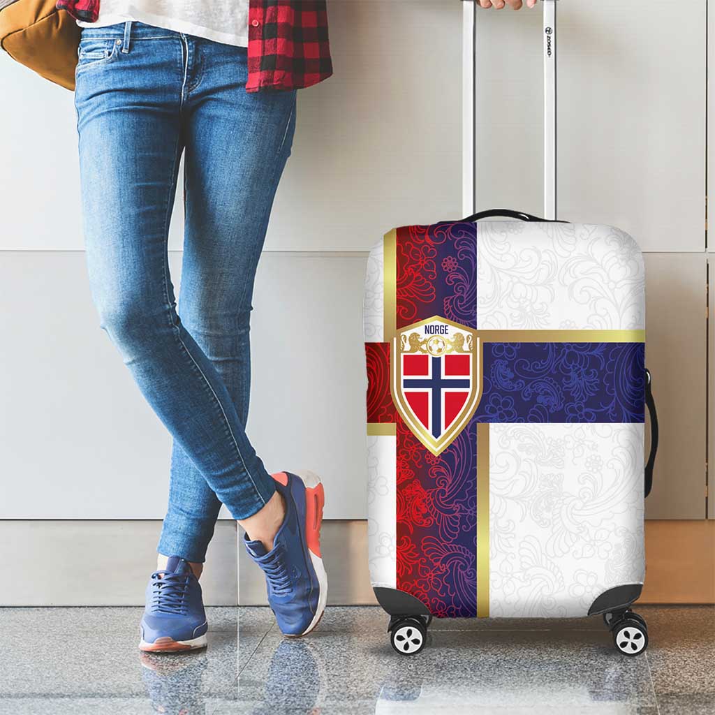 Norway Football Luggage Cover Norwegian Flag Style with Rosemaling Pattern - Wonder Print Shop
