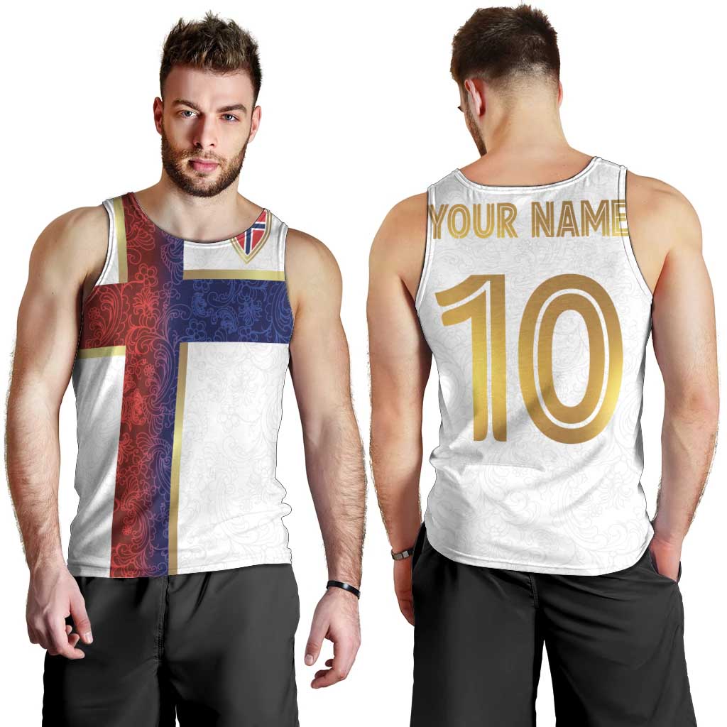 Custom Norway Football Men Tank Top Norwegian Flag Style with Rosemaling Pattern - Wonder Print Shop
