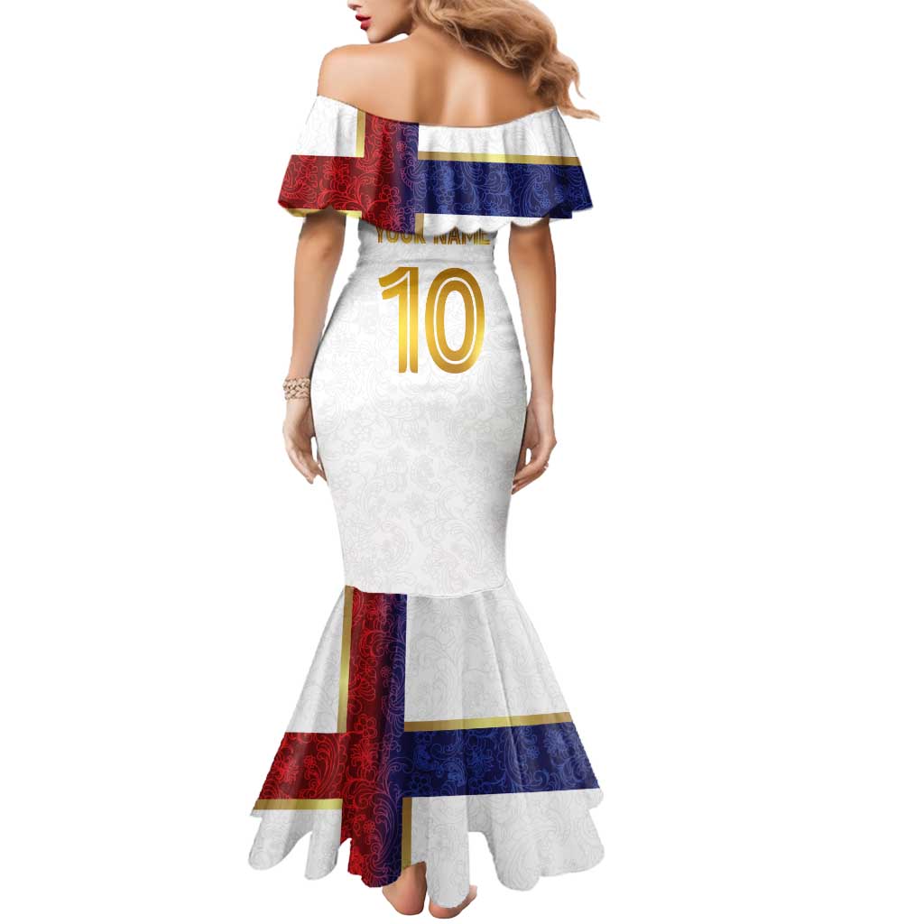 Custom Norway Football Mermaid Dress Norwegian Flag Style with Rosemaling Pattern - Wonder Print Shop