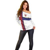 Custom Norway Football Off Shoulder Sweater Norwegian Flag Style with Rosemaling Pattern - Wonder Print Shop