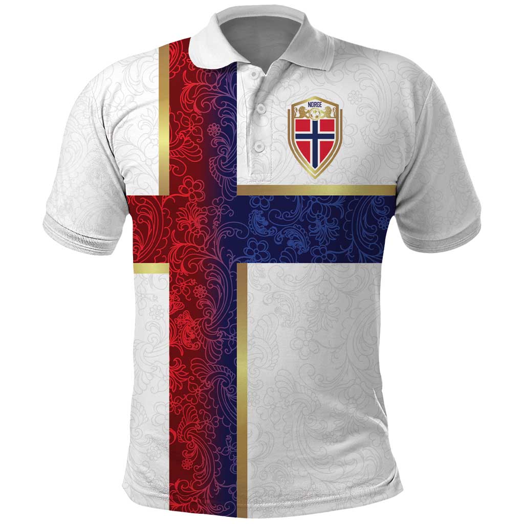 Custom Norway Football Polo Shirt Norwegian Flag Style with Rosemaling Pattern - Wonder Print Shop