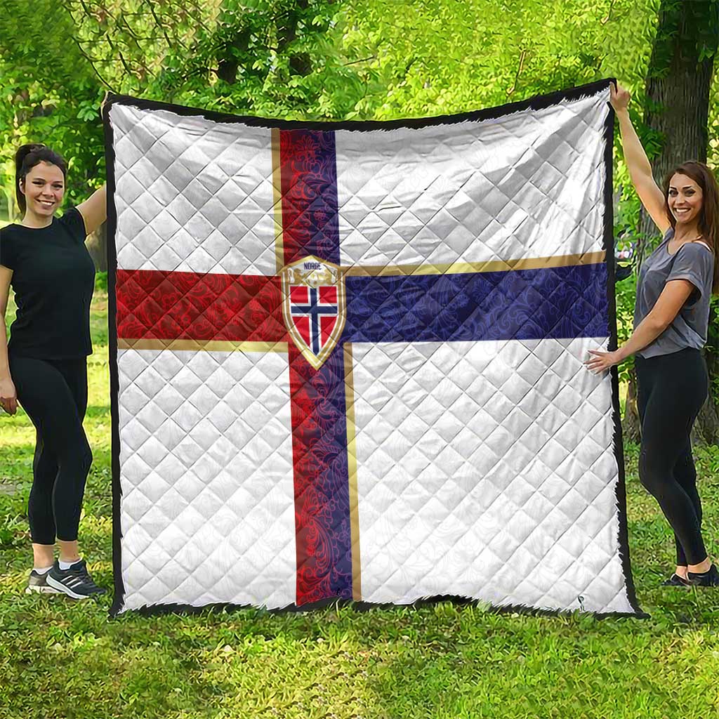 Norway Football Quilt Norwegian Flag Style with Rosemaling Pattern - Wonder Print Shop