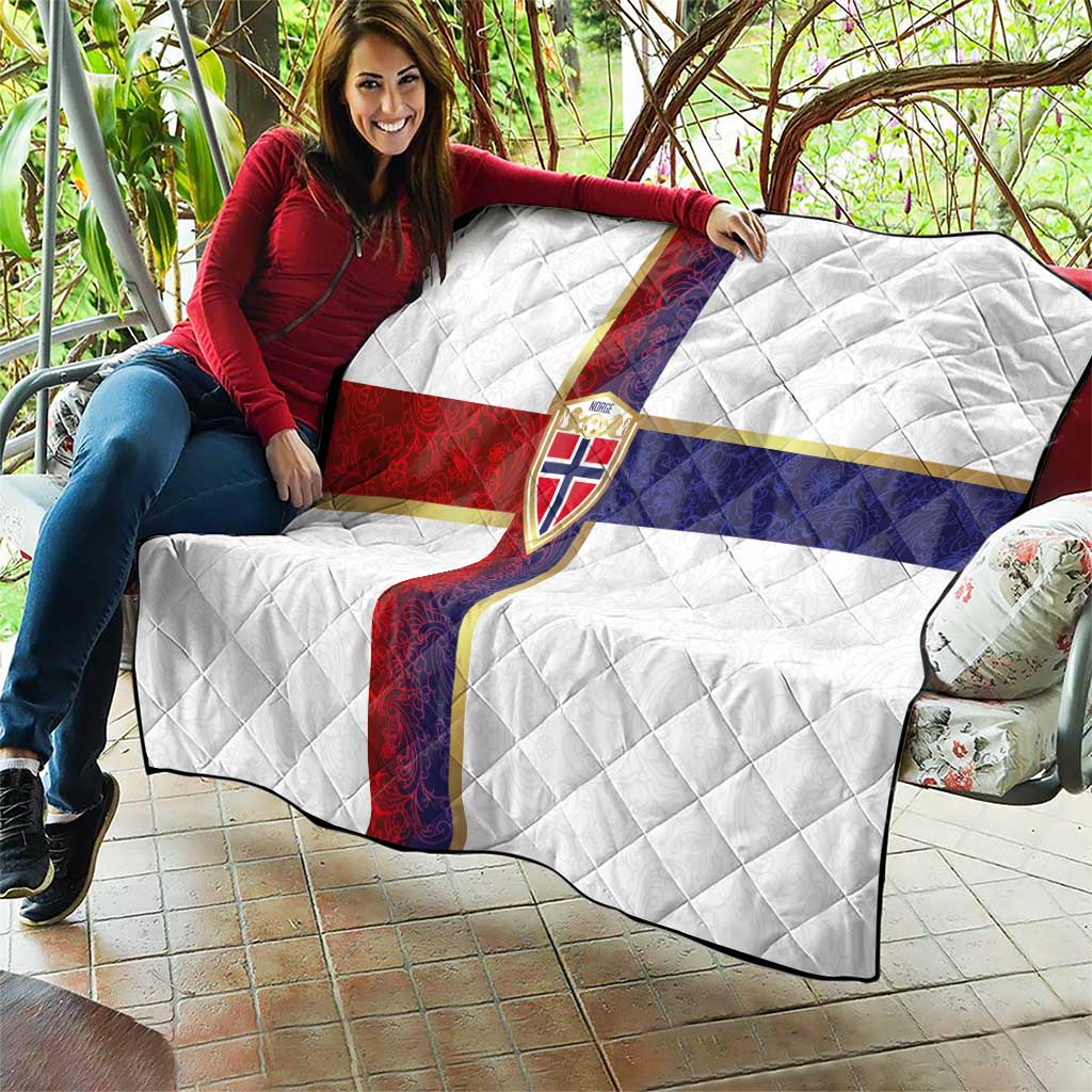 Norway Football Quilt Norwegian Flag Style with Rosemaling Pattern - Wonder Print Shop