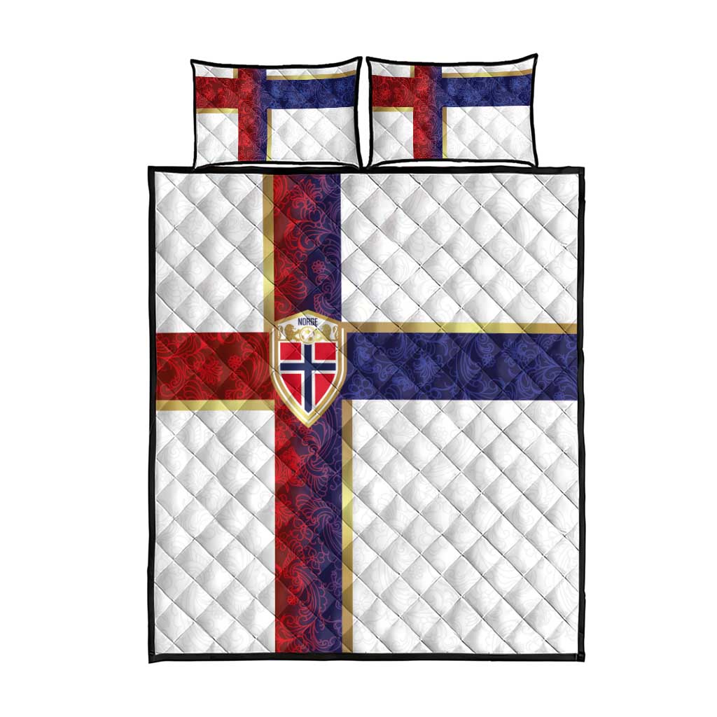 Norway Football Quilt Bed Set Norwegian Flag Style with Rosemaling Pattern - Wonder Print Shop