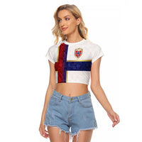 Custom Norway Football Raglan Cropped T Shirt Norwegian Flag Style with Rosemaling Pattern - Wonder Print Shop