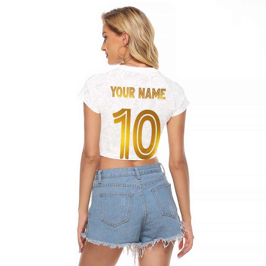 Custom Norway Football Raglan Cropped T Shirt Norwegian Flag Style with Rosemaling Pattern - Wonder Print Shop