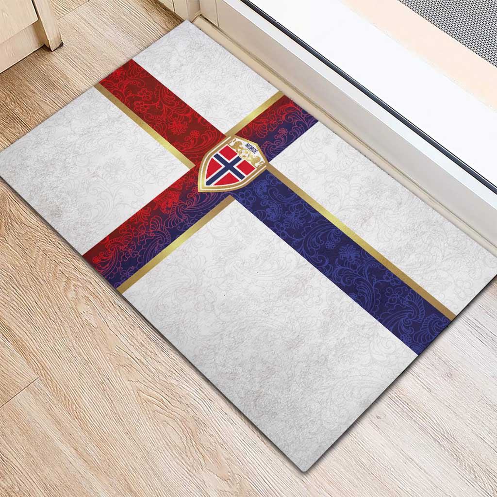 Norway Football Rubber Doormat Norwegian Flag Style with Rosemaling Pattern - Wonder Print Shop