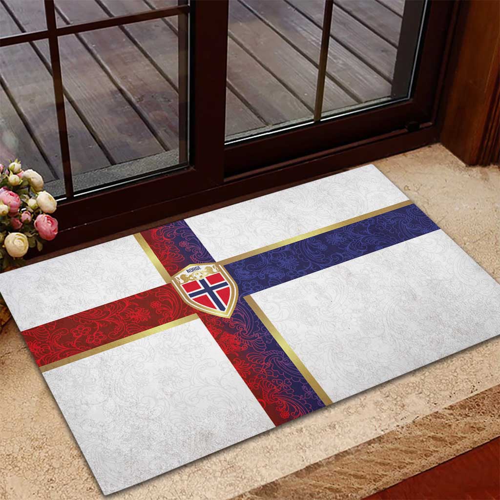 Norway Football Rubber Doormat Norwegian Flag Style with Rosemaling Pattern - Wonder Print Shop