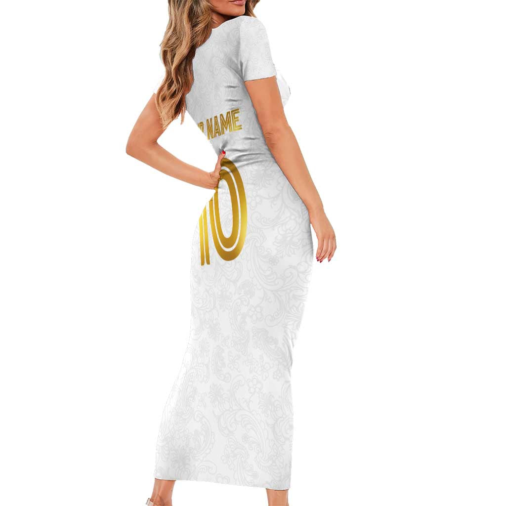 Custom Norway Football Short Sleeve Bodycon Dress Norwegian Flag Style with Rosemaling Pattern - Wonder Print Shop