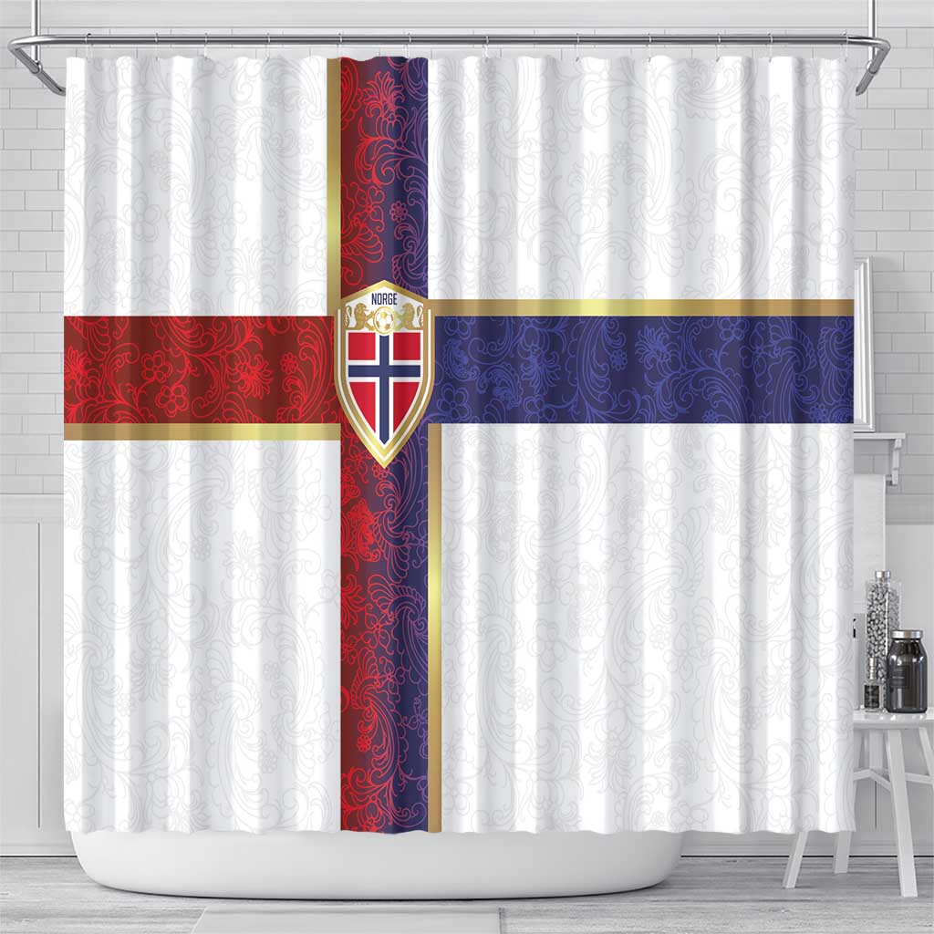 Norway Football Shower Curtain Norwegian Flag Style with Rosemaling Pattern - Wonder Print Shop